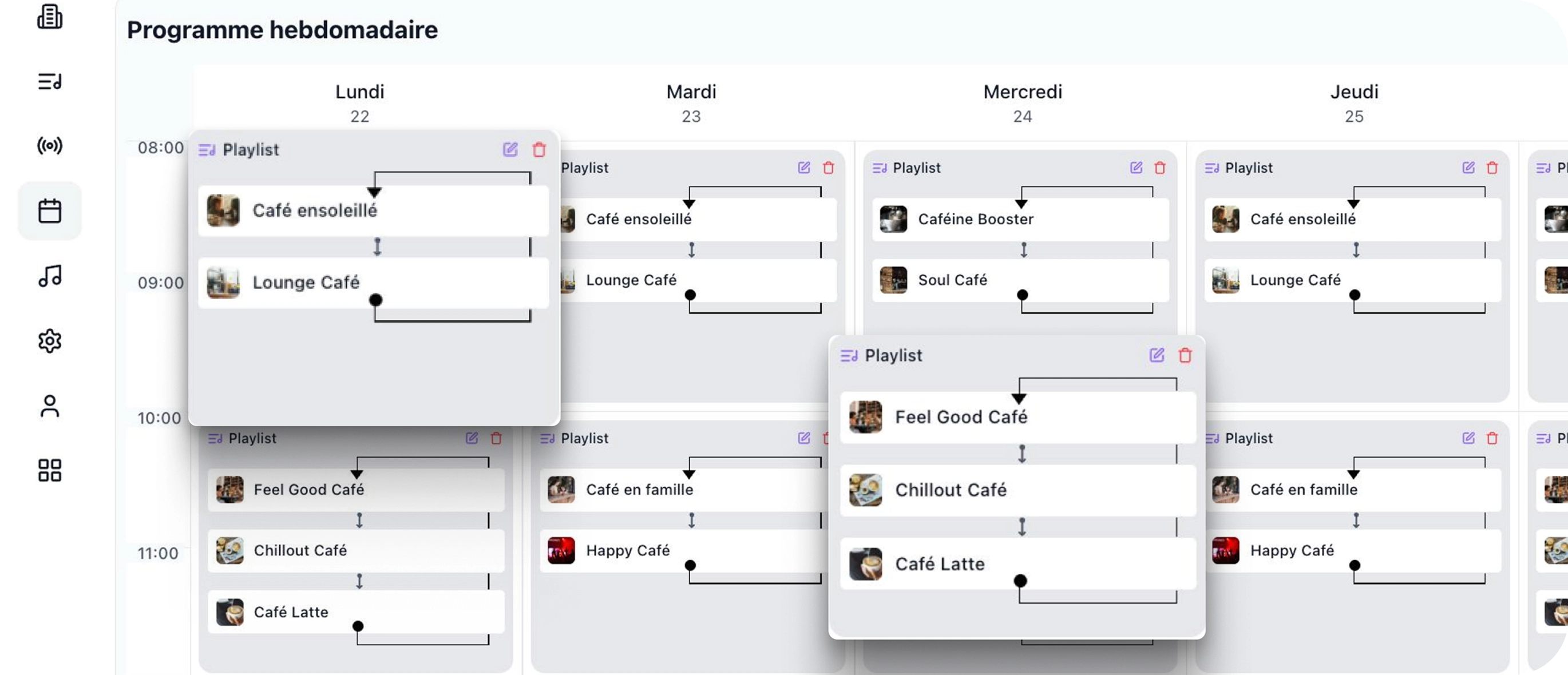 Programación semanal de las playlists en el panel de Horra